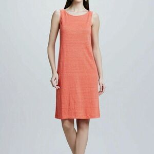 NEW Eileen‎ Fisher Firefly Stripe Linen Jersey Shift Dress Orange Medium